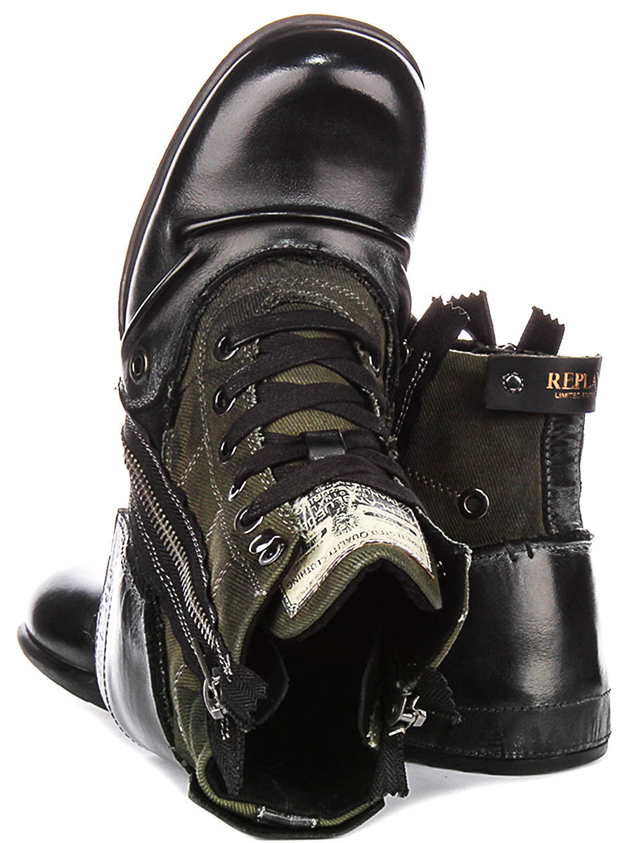 Replay Grip Limited In Black Green | Mens Lace up Clutch Biker