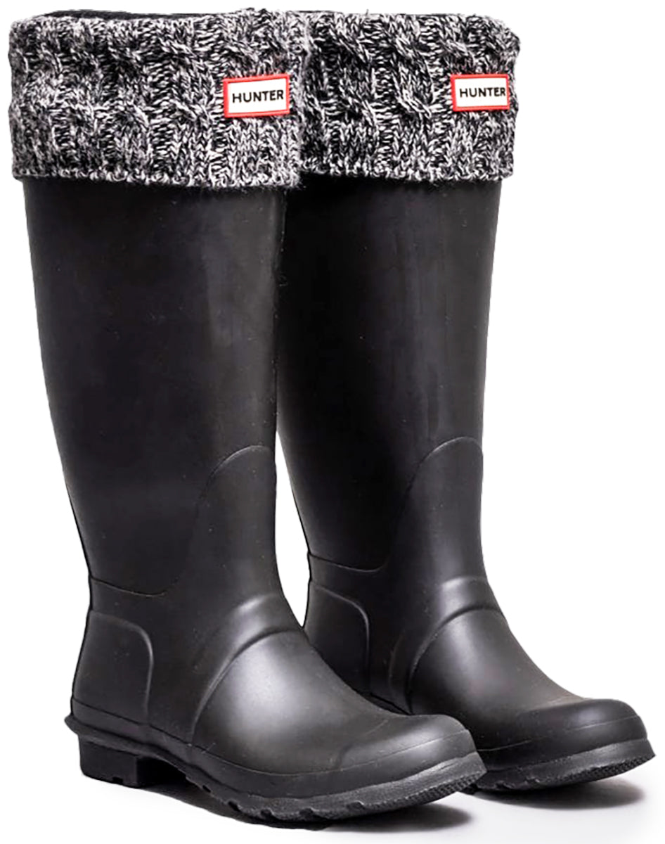 Hunter Chaussettes de bottes hautes à revers câblés à 6 mailles poures en noir gris