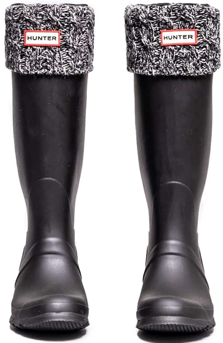 Hunter Chaussettes de bottes hautes à revers câblés à 6 mailles poures en noir gris