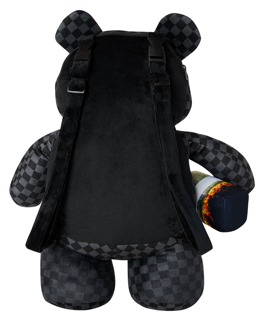 Sprayground Sip N' Smoke Moneybear Backpack In Black Grey Check