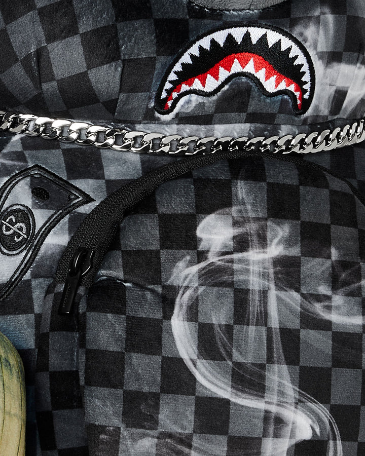 Sprayground Sip N' Smoke Moneybear Backpack In Black Grey Check