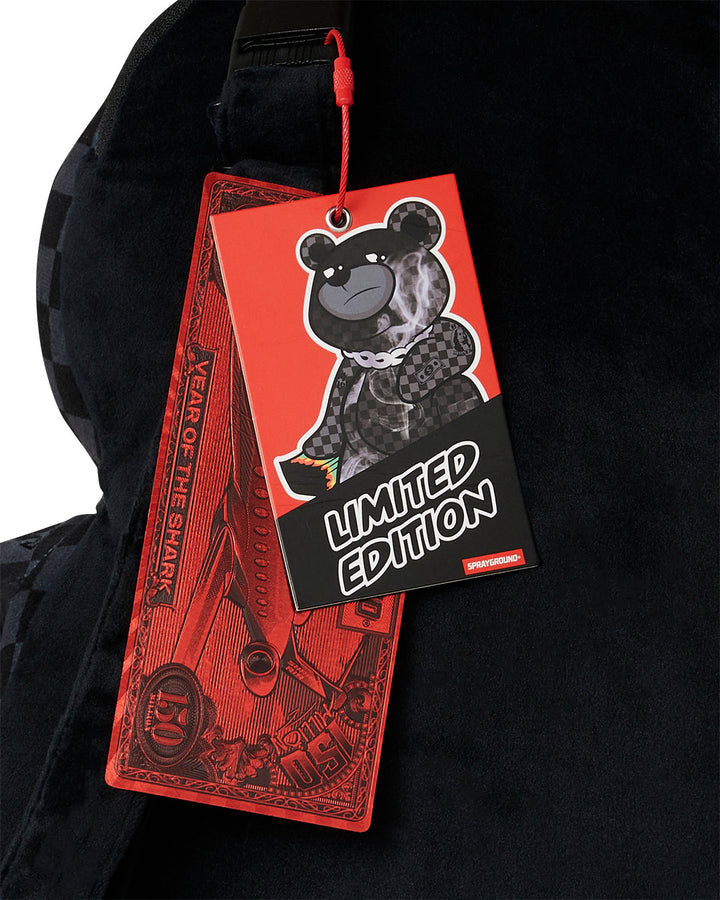 Sprayground Sip N' Smoke Moneybear Backpack In Black Grey Check