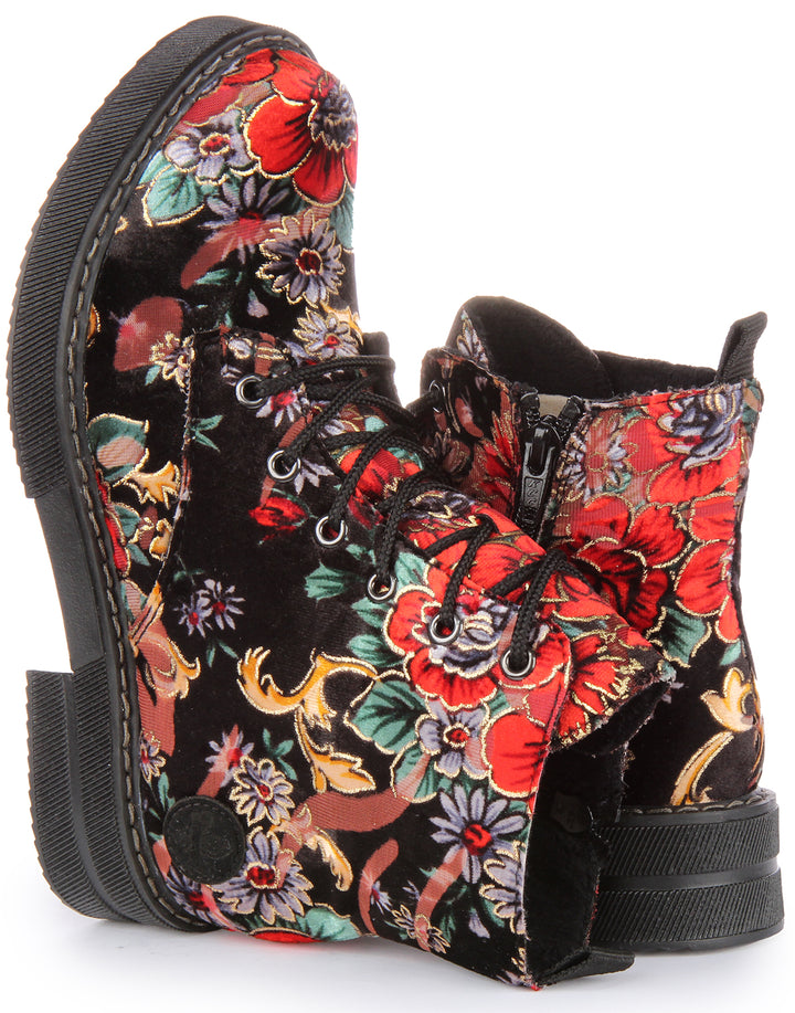 Rieker 72010-90 In Black Multicolour Floral Boot For Women