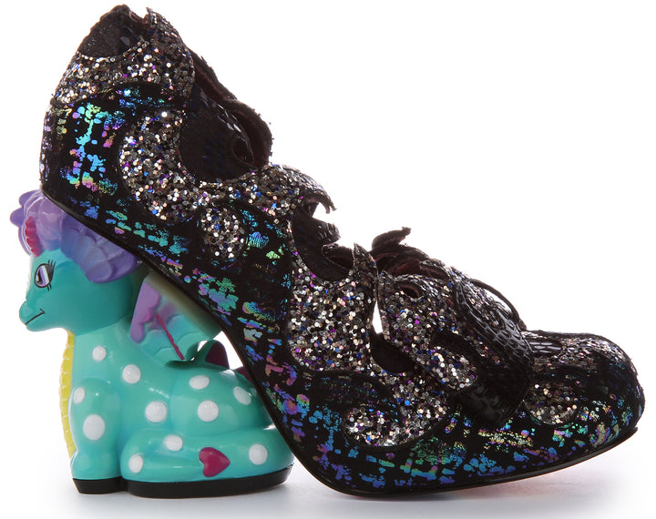 Irregular Choice Dragons Lair Zapatos de tacón alto dragón de 10 cm para mujer en negro multi