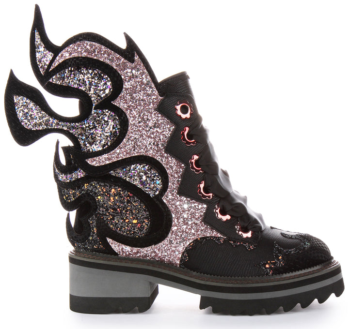 Irregular Choice Fyre Bug In Black Pink Glitter For Women