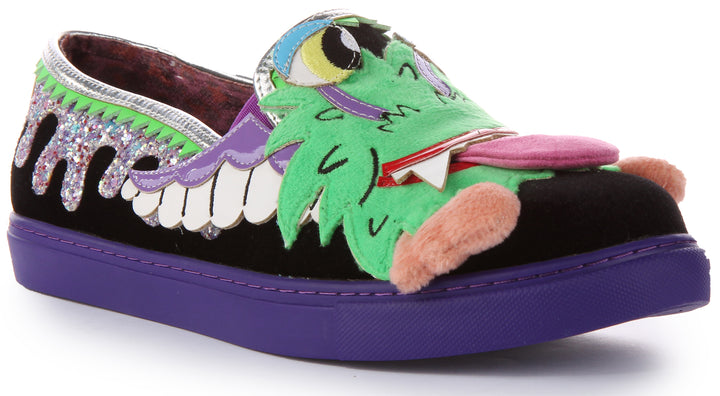 Irregular Choice Slime Time Chaussures à enfiler avec application de monstre en 3D pour femmes en noir multi