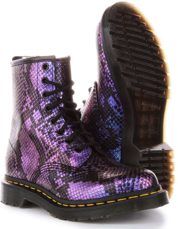 Dr. Martens 1460 Snake Print Emboss Leather Lace Boot Ankle Boots En Noir Multi