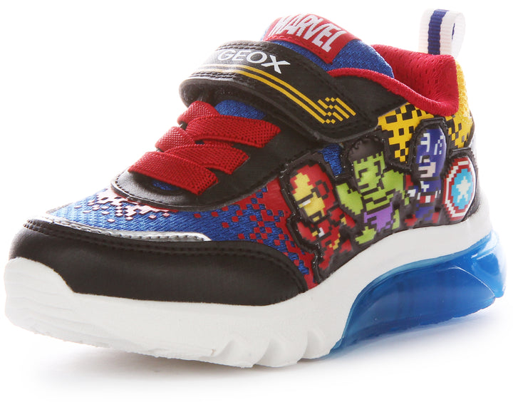 Geox Scarpe da ginnastica con chiusura a strappo leggera con suola Avengers Pixel per bambini J Ciberdrone E in nero multi