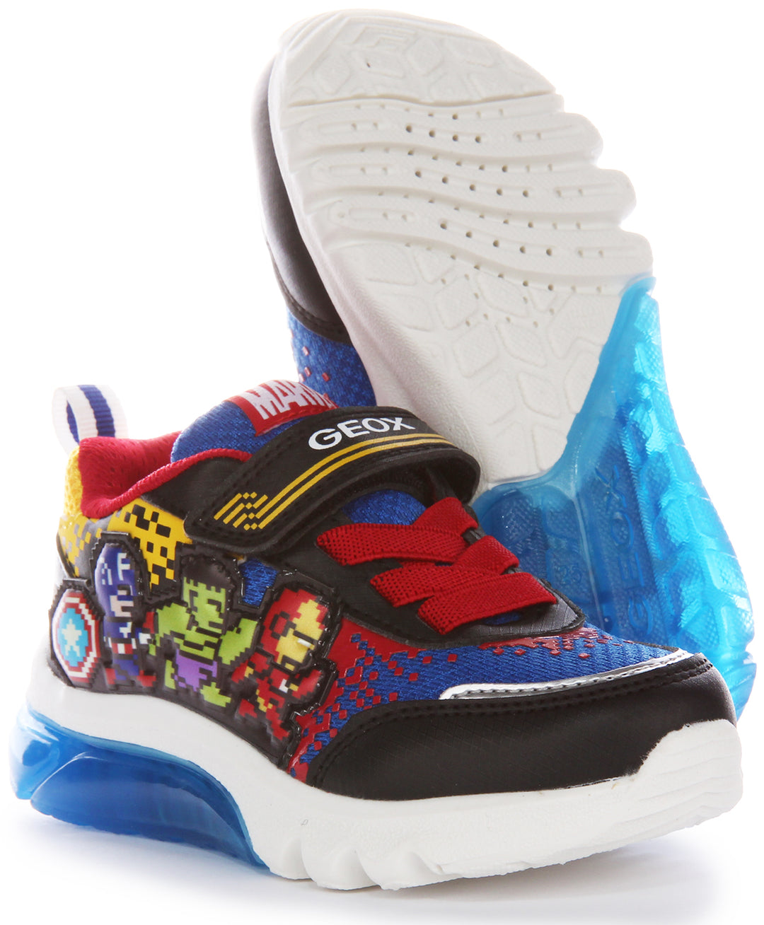 Sneaker Geox per bambini J Ciberdrone E con suola Pixel Avengers Lights in nero multi