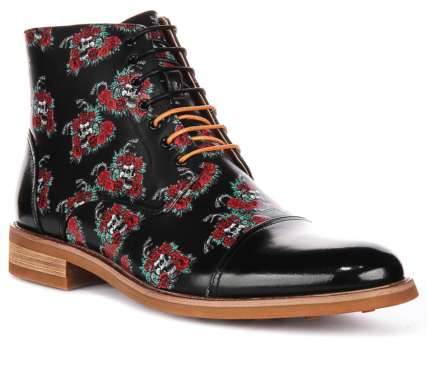 Justinreess England Adam Skull In Black | Skull Rose Design Boots ...