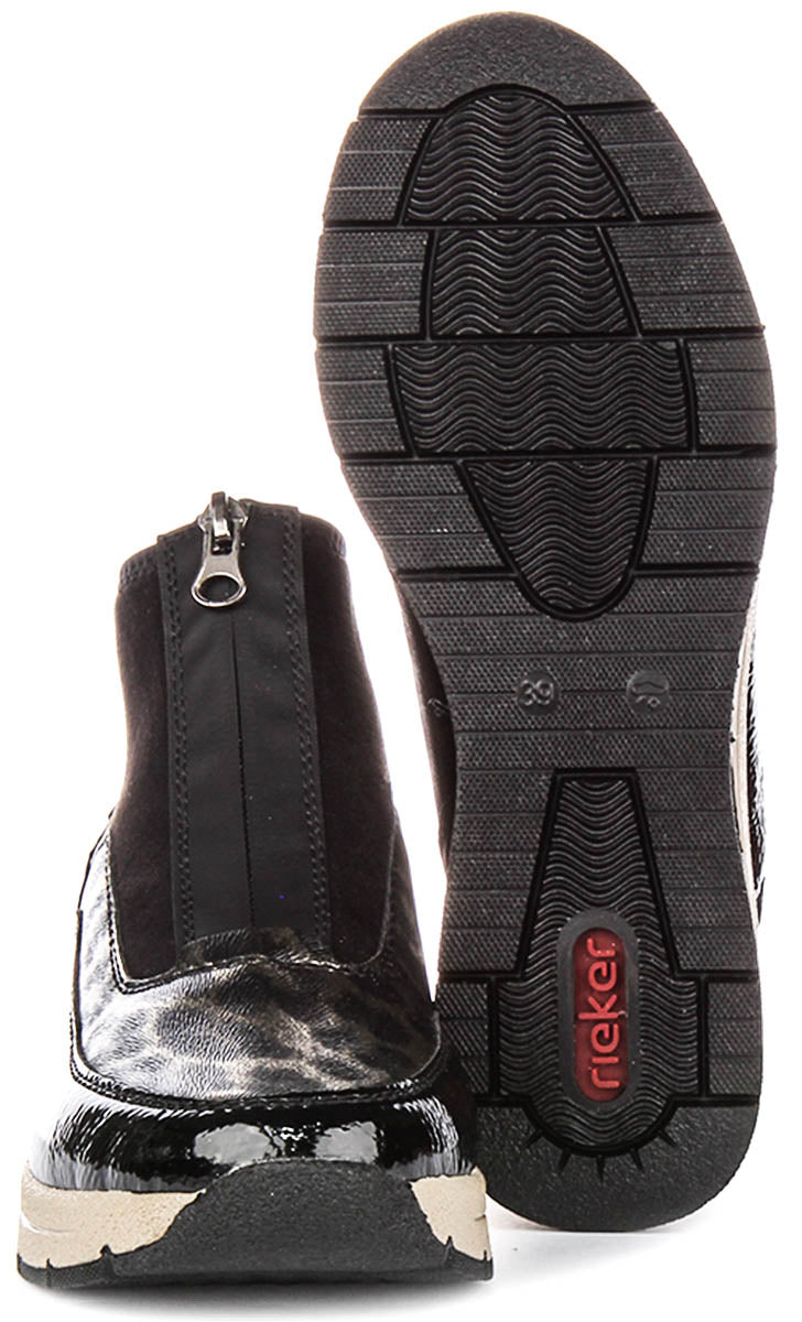 Rieker N9362-00 In Black Leopard Front Zip For Women