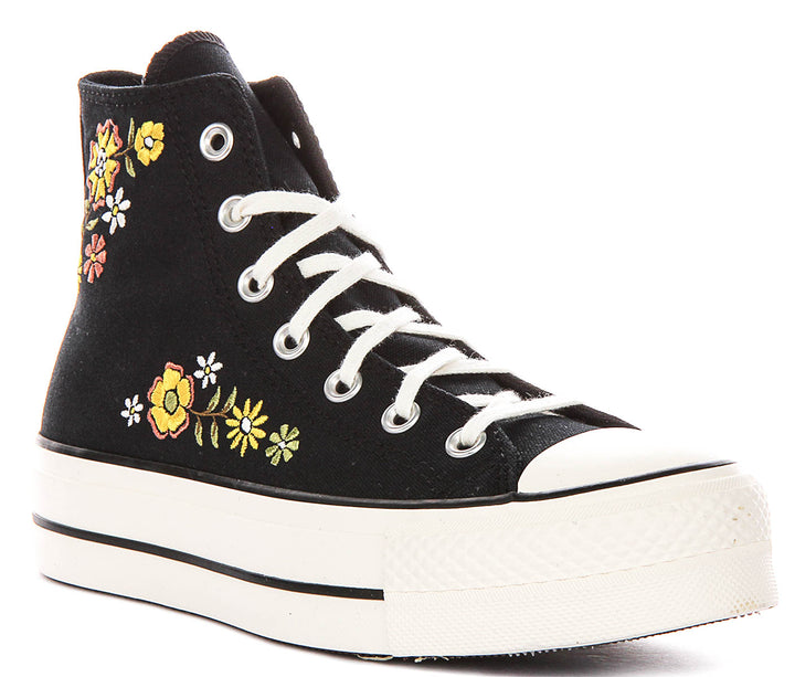 Converse Chuck Taylor A16864C All Star Lift Hi Embroidered Floral In Black Multi