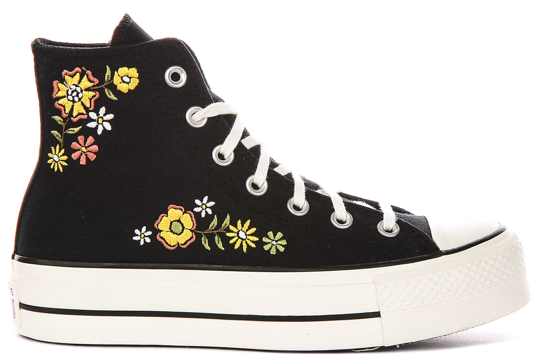 Converse Chuck Taylor A16864C All Star Lift Hi Embroidered Floral In Black Multi