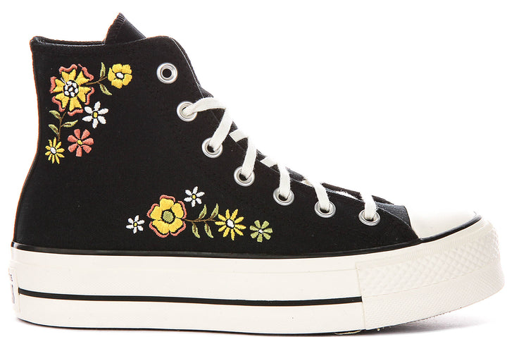 Converse Chuck Taylor A16864C All Star Lift Hi Embroidered Floral In Black Multi