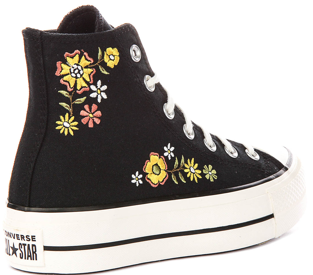 Converse Chuck Taylor A16864C All Star Lift Hi Embroidered Floral In Black Multi