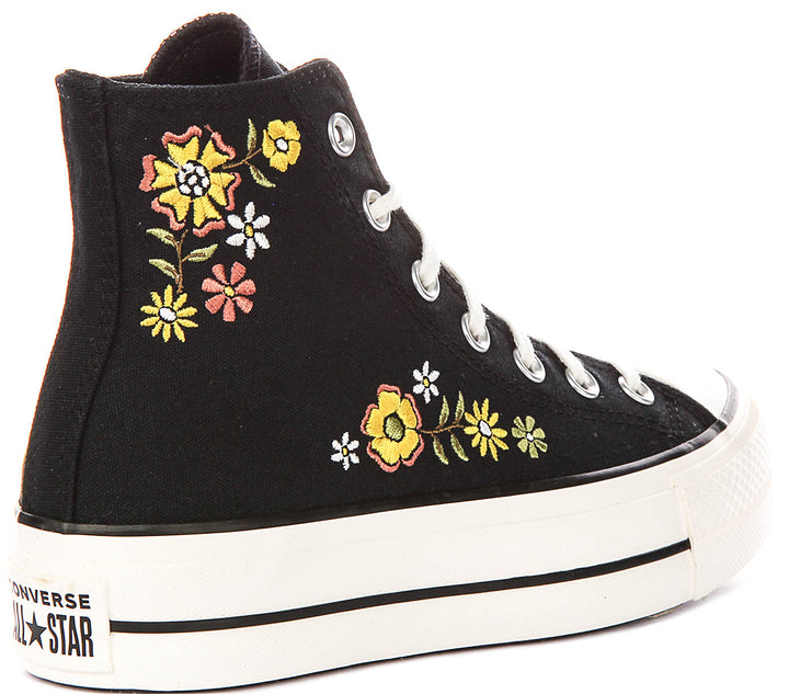Converse Chuck Taylor A16864C All Star Lift Hi Embroidered Floral In Black Multi