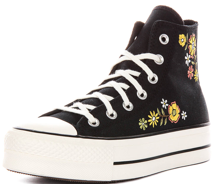 Converse Chuck Taylor A16864C All Star Lift Hi Embroidered Floral In Black Multi