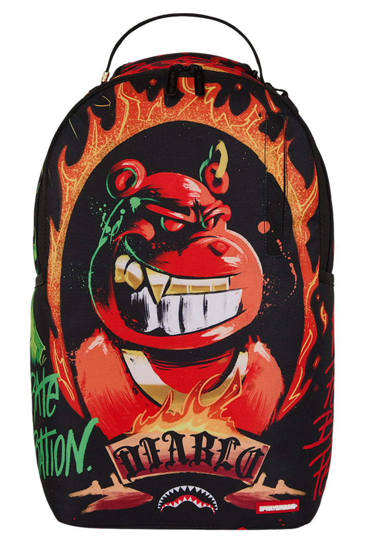 Sprayground Diablo Billion Burnin Backpack In Black Orange