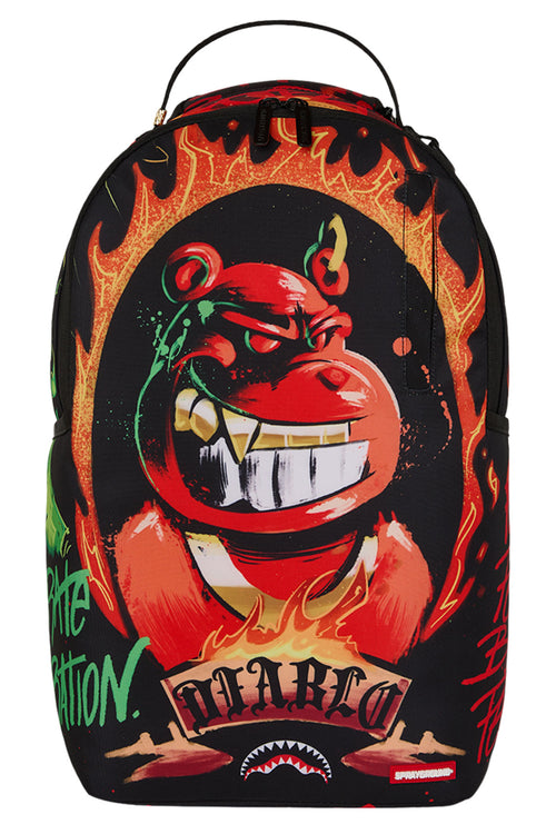 Sprayground Diablo Billion Burnin Backpack In Black Orange