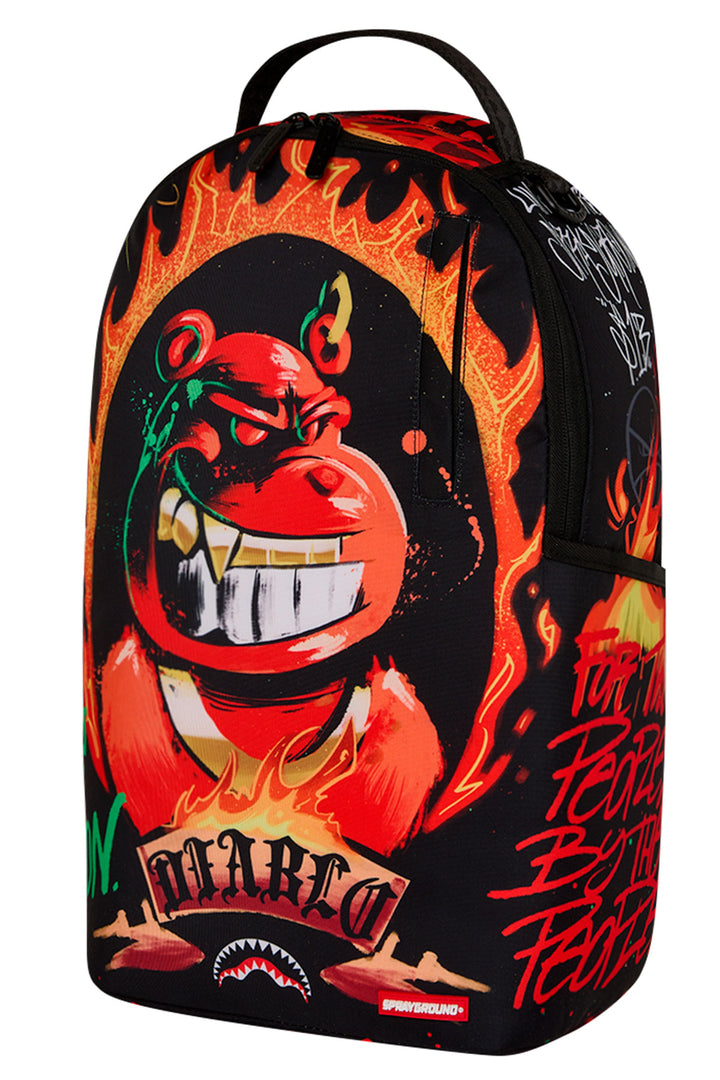Sprayground Diablo Billion Burnin Backpack In Black Orange