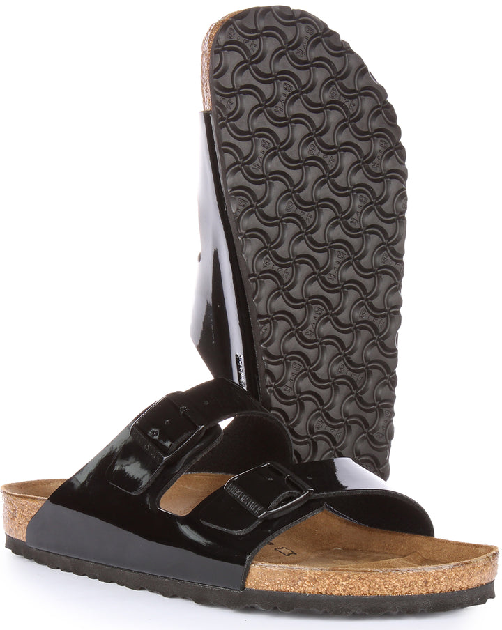 Birkenstock Arizona Sandale de verni Birko Flor poure en noir verni
