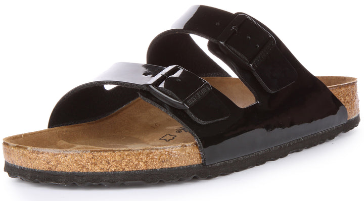 Birkenstock Arizona Sandale de verni Birko Flor poure en noir verni