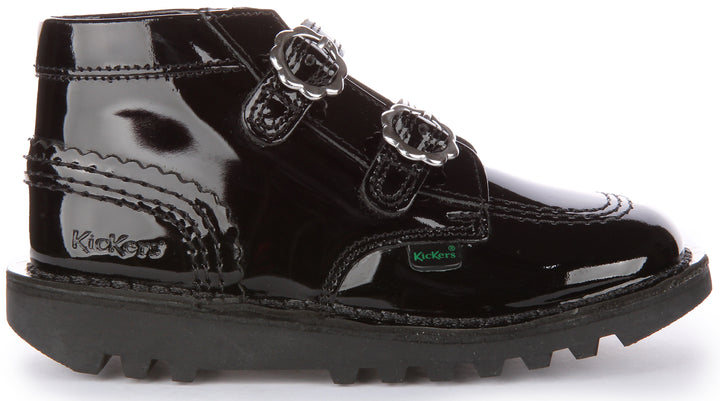 Kickers Kick Hi Velcro Bloom In Black Patent For Infants