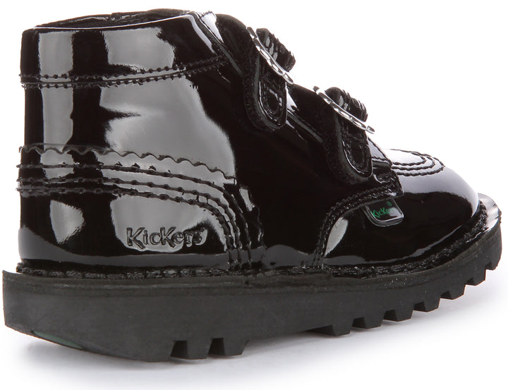 Kickers Kick Hi Bloom Zapatos de piel con dos tiras autoadherentes para niño en charol negro