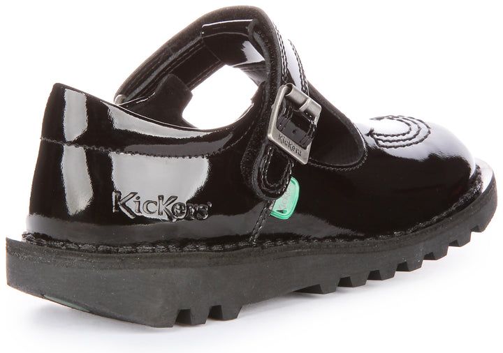 Kickers Kick T Bar Velcro In Black Patent For Junior
