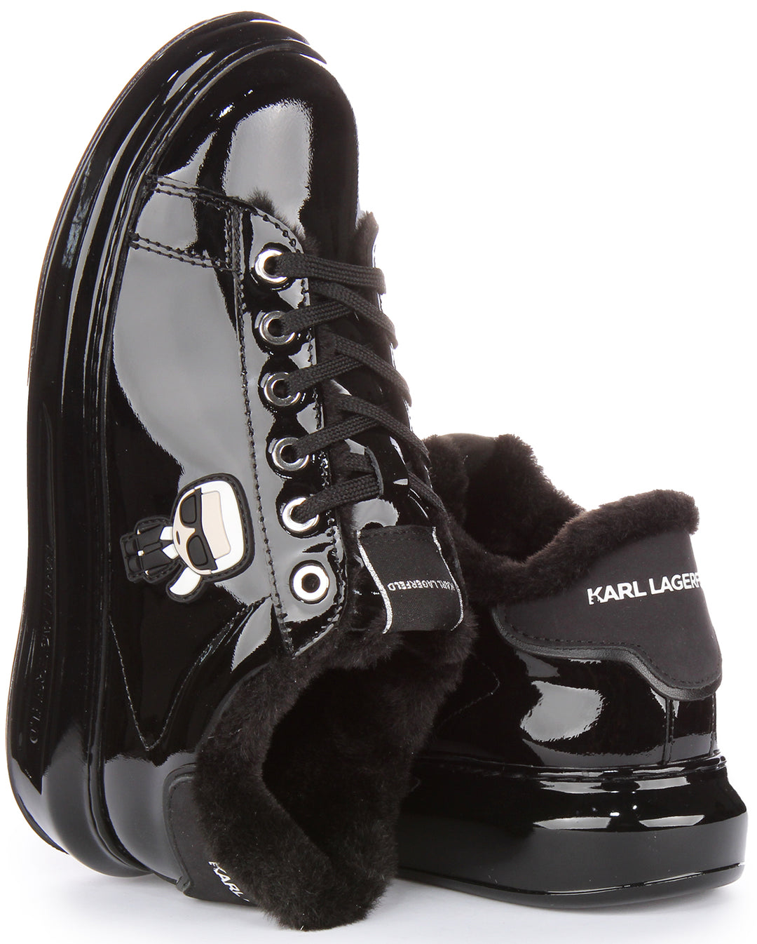 Karl Lagerfeld Kapri Ikon Shine Lo Zapatillas con cordones de piel sintética para mujer en charol negro