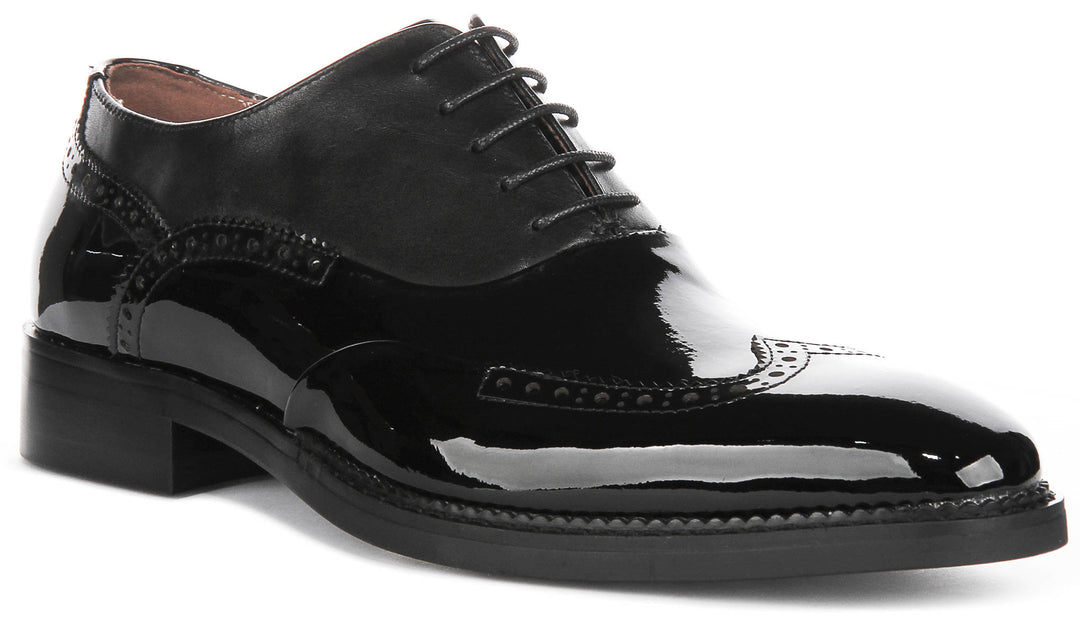 Justinreess England Herren Hi Shine Gebürstete Schnürschuhe in Schwarz Patent