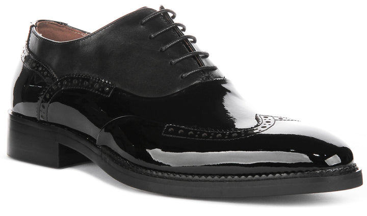 Chaussures à Lacets Brillantes de Justinreess England Pour Hommes en Noir Verni