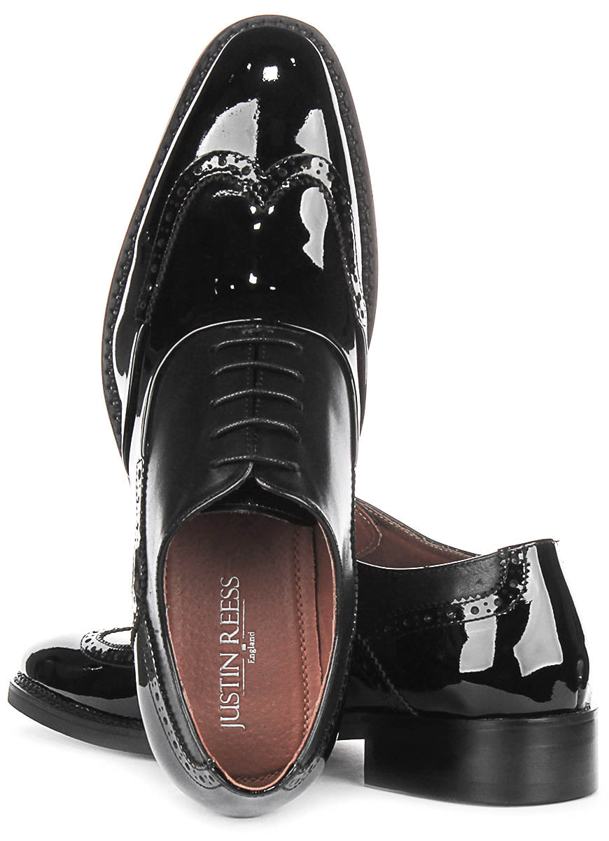 Chaussures à Lacets Brillantes de Justinreess England Pour Hommes en Noir Verni