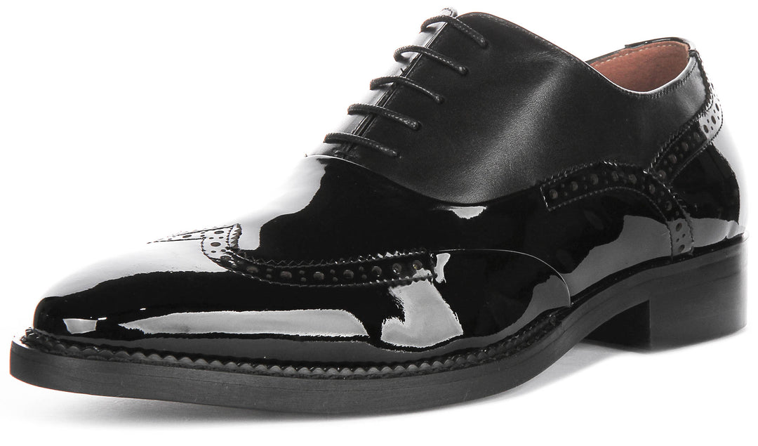 Chaussures à Lacets Brillantes de Justinreess England Pour Hommes en Noir Verni