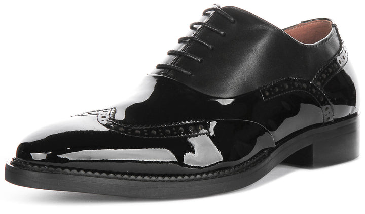 Justinreess England Herren Hi Shine Gebürstete Schnürschuhe in Schwarz Patent