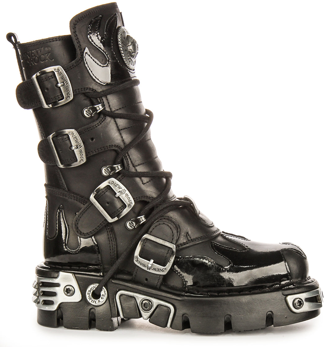 Newrock 591 Reactor In Black Patent Flame Boot