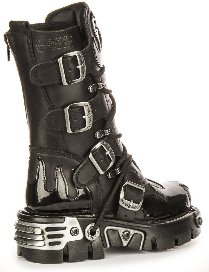 Newrock 591 Reactor In Black Patent Flame Boot