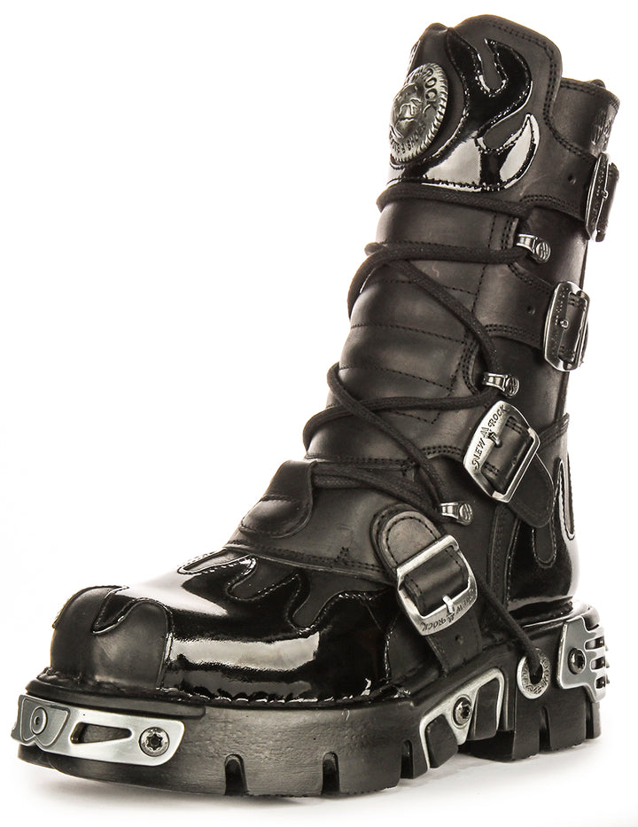 Newrock 591 Reactor In Black Patent Flame Boot