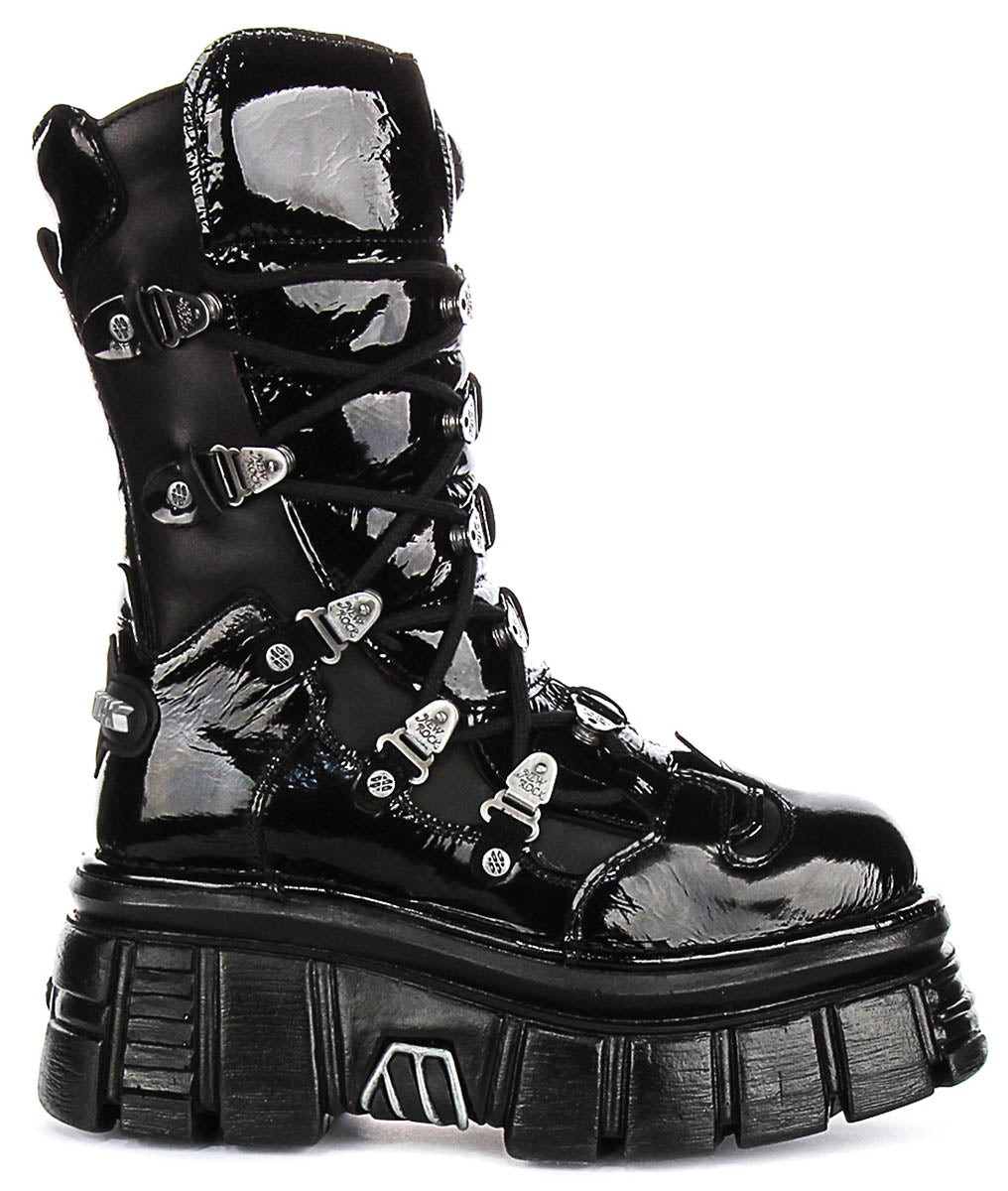 Newrock 203 Tower In Black Patent Boots