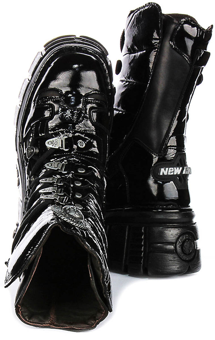 Newrock 203 Tower In Black Patent Boots