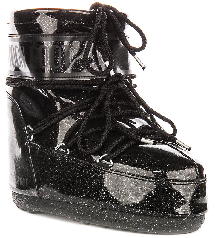 Moon Boot Icon Low Glitter In Black Patent For Women