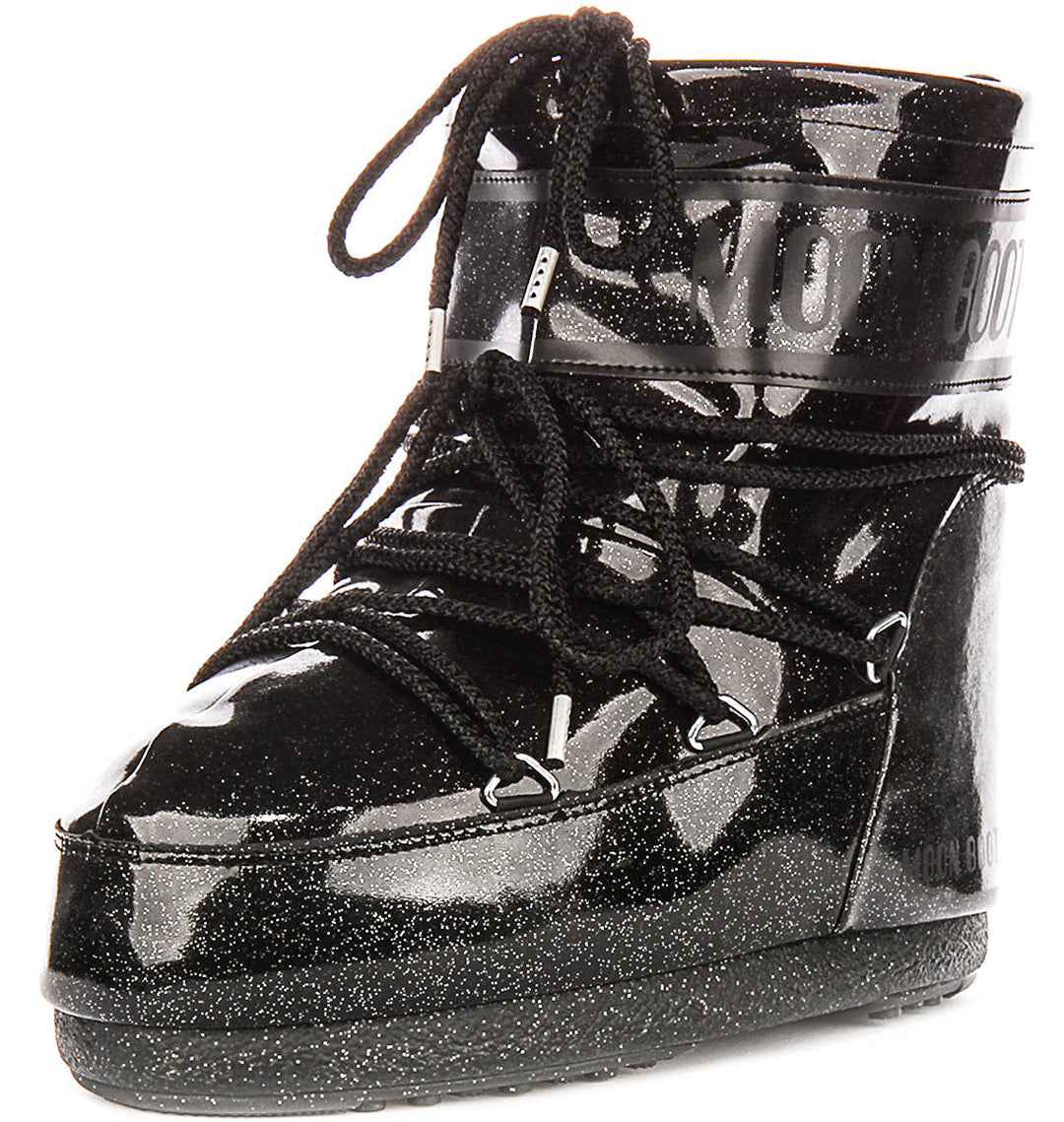 Moon Boot Icon Low Glitter In Black Patent For Women