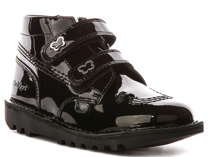 Kickers Kick Hi Velcro Wing In Black Patent For Infants