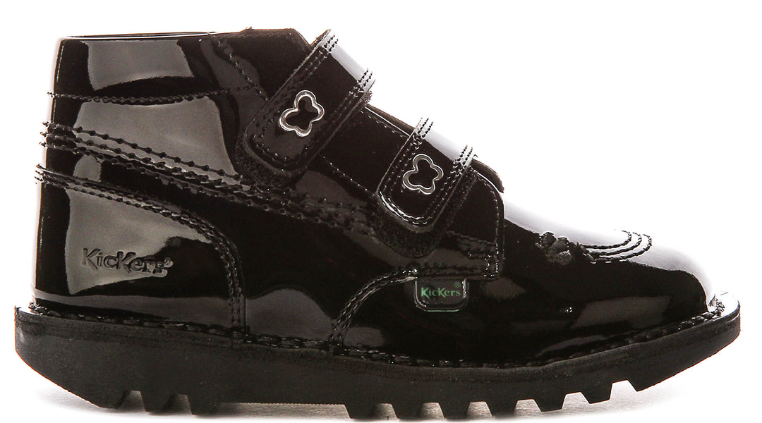 Kickers Kick Hi Velcro Wing In Black Patent For Infants