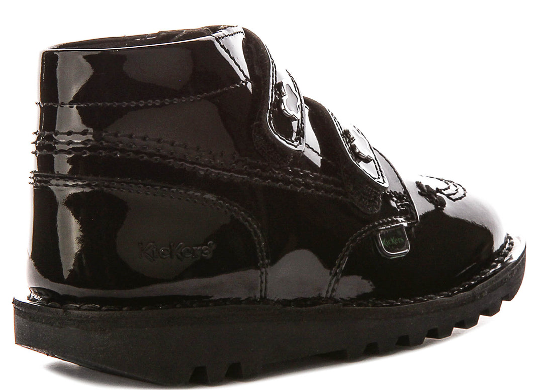 Kickers Kick Hi Velcro Wing In Black Patent For Infants