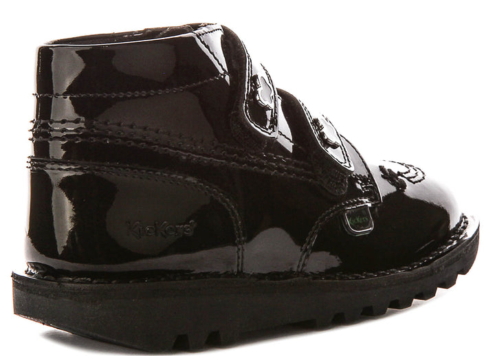 Kickers Kick Hi Velcro Wing In Black Patent For Infants