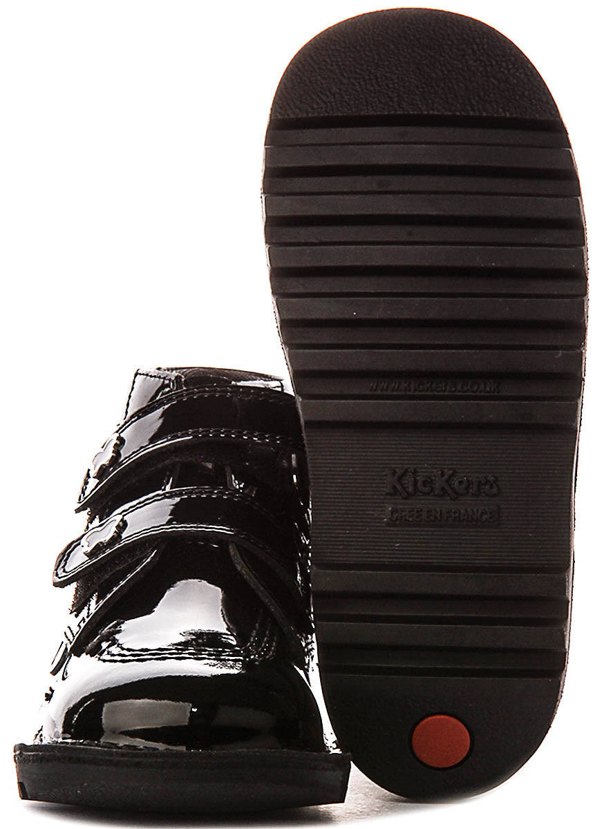 Kickers Kick Hi Velcro Wing In Black Patent For Infants