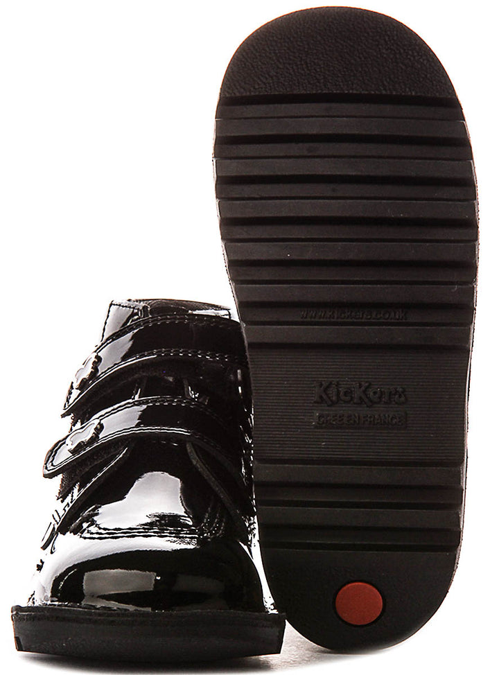 Kickers Kick Hi Velcro Wing In Black Patent For Infants