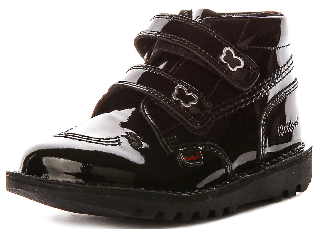 Kickers Kick Hi Velcro Wing In Black Patent For Infants