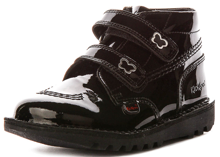 Kickers Kick Hi Velcro Wing In Black Patent For Infants